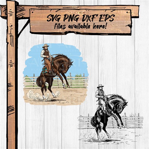 Rodeo Cowboy SVG PNG | Bucking Horse Western Clipart | Country Ranch Wall Art | Cricut & Silhouette Cut File | Dxf and Eps Included - Etsy