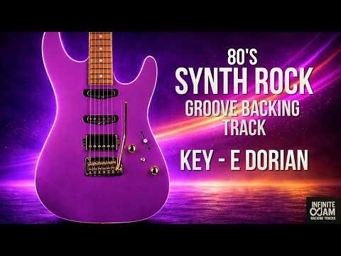 80's Synth Rock Backing Track in E Dorian - Groove Guitar Jam 110 BPM