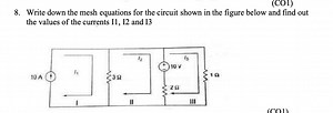 Write down the mesh equations for the circuit shown in the figu... | Filo
