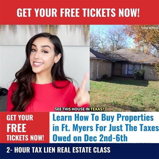 Want to learn how to buy houses for just the taxes owed? It's true! When a home owner is behind on their property taxes you can get 16% to 25% returns when you buy the Tax Lien on the property. If they still don't pay you can foreclose on the house for just the taxes owed and attorney fees. Learn how at these free Fort Myers, Naples, Estero, Bell Tower and Sanibel Harbour Area Live Events. Tap the image to register... | Tax Lien Wealth Builders