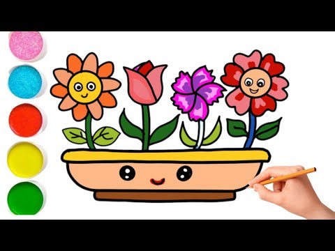 Drawing Colorful Cartoon Flowers in a Happy Pot 🌸🌈 | Fun Drawing for Kids #3