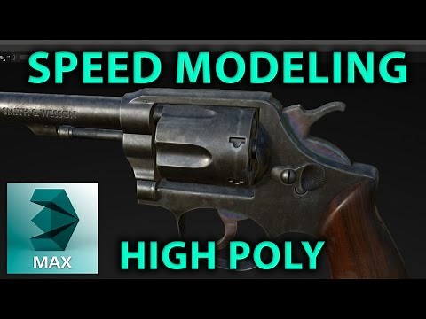 3d Gun Modeling (highpoly revolver / pistol ) timelapse 3DSMax 3D weapon Tutorial