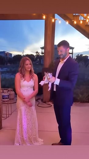 Bride gives Groom the best surprise! Her name is Charli! 🤍🐾 via@golden_on_the_gulf #foreverandalwaysweddings #adoptdontshop #puppylove #bride #groom #weddingsurprise #weddinginspo #love #happy