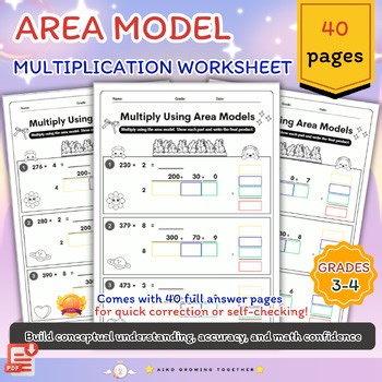 Area Model Multiplication | 3-Digit × 1-Digit (Level 1) Color-Guided Steps