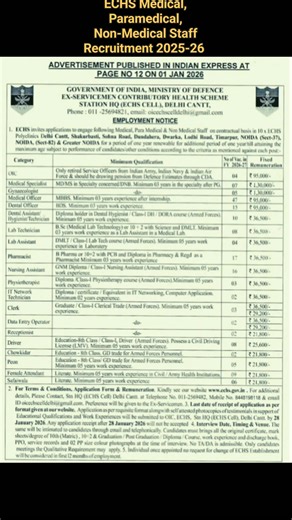 ECHS Medical, Paramedical, Non-Medical Staff Recruitment 2025-26 #medical #paramedical #jobs | Government Jobs