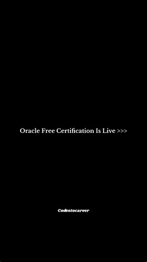 Codestocareer on Instagram: "🎓 Oracle "Race to Certification 2025" is LIVE! Get 100% FREE training + certification in: ✅ Artificial Intelligence (AI) ✅ Data Science ✅ Cloud Infrastructure ✅ SQL & Multicloud 📌 Eligibility: Open to students, graduates, working professionals No degree or coding experience required Anyone interested in tech career growth 📢 Interested? 🗨️ Comment “Oracle” to get the link 🔁 Share this reel with friends who need it ❤️ Like & follow @codestocareer for more career u