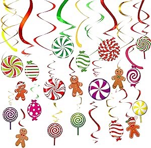 Spiareal Peppermint Candy Christmas Hanging Swirl Decoration Colorful Candies Round Lollipop Ceiling Decor for Xmas Party (55, Gingerbread Man Style)