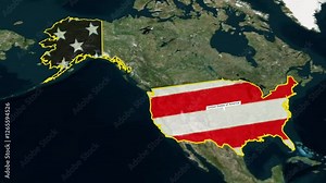 United States map animation with United States flag highlighted border color, 3d Animated map of United States, us maps zooming from top Space view, World Map Zoom In To United States, Detailed map us