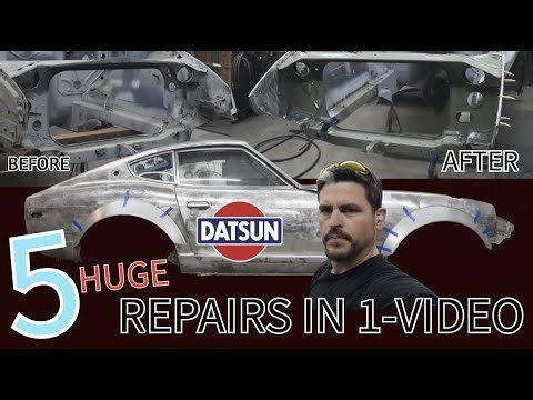 Hammer forming to replicate rusty hood hinge mount, new frame rails & radiator support!!