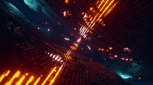 Audio visualization in the form of luminous waves. Infinitely looped animation.