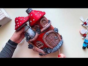 DIY 🍄🏡 Fairy Mushroom House from Cardboard & Light Air-Dry Clay | Easy Whimsical Decor