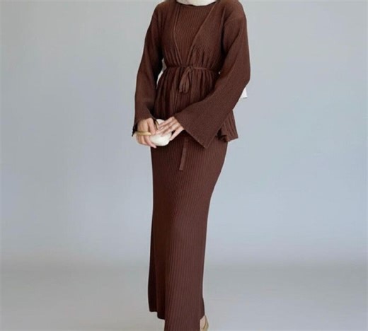 Knit Maxi Dress With Detachable Cardigan Brown ( Standard Size) - Etsy