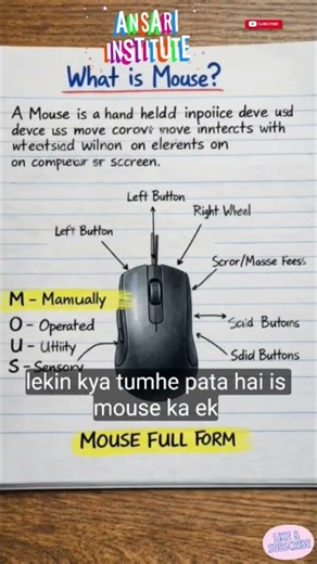 What is Mouse? 🖱️ | Mouse Full Form & Parts Explained in Hindi #mouse#computerbasics#whatisMouse#