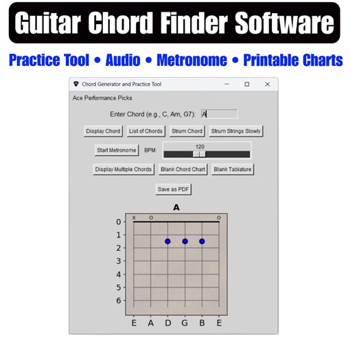 Guitar Chord Finder Software for Windows Practice Tool With Audio Metronome and Printable Chord Charts - Etsy