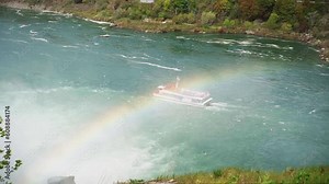 Niagra falls in the summer with clear skies and rainbow, New York, America