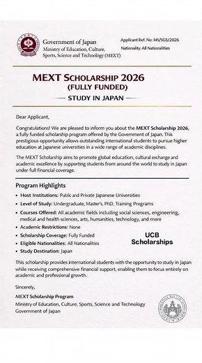 MEXT fully funded Scholarship 2026 : How to apply and secure scholarship