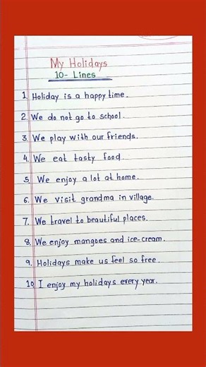 Essay on My Holidays || Ten lines english essay on My Holidays ||