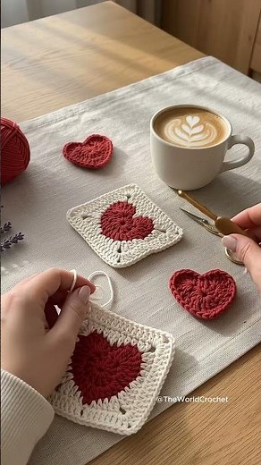 Easy Crochet Heart Granny Square Tutorial ❤️Cozy mornings and crochet hearts. ❤️