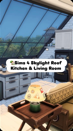 Malin🍂 on Instagram: "#EAPartner A dreamy Sims 4 kitchen under a skylight roof + a cozy living room, all in stop motion speed build! 🏡💡 Would you live here? 👀 👉 Follow & share for more creative Sims 4 builds! 💚 #sims4 #thesims4 #simstagram #sims #sims4build #sims4house #showusyourbuilds #ts4 #sims4nocc #thesims"