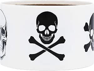 White Skull and Crossbones Stickers – 2 Inch Round Semi-Gloss Labels, 100 Total Adhesive Stickers on a Roll for Crafts, Party Favors, Decorations, and Packaging – Made in The USA