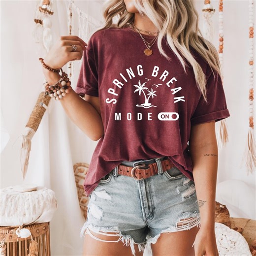 Spring Break Mode on T-shirt – Vintage Burgundy Palm Tree Graphic Tee - Etsy