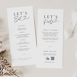 Wedding Thank You Cards QR Code, Menu Place Setting Note Card, Minimal Share the Love Table Sign, Let's Eat, INSTANT DOWNLOAD, White, WED04 - Etsy