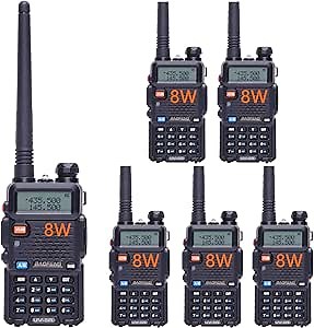 Baofeng UV-5R Dual Band Two Way Radio Handheld Ham Radio Long Range Walkie Talkies Pack of 6 for Hiking Camping Hunting Skiing Trip(Black) with 8W