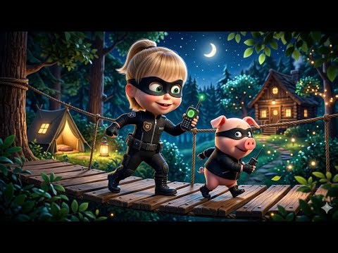 High-quality 3D animation style scene inspired by Masha and the Bear. Masha and her pig friend