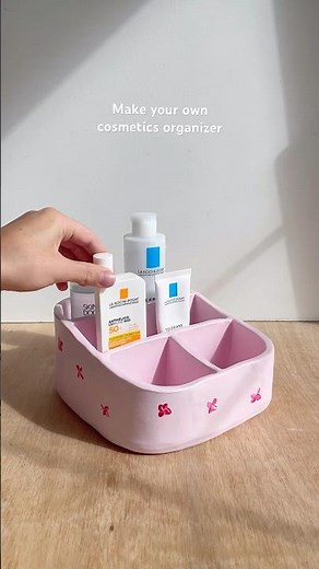 Make your own cosmetics organizer🥰🌸🧴 #skincare #airdryclay #pottery #giftideas #makeup #craft