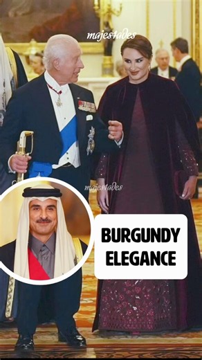 Sheikha Jawaher, the Emir’s 1st wife, wore a deep burgundy Jean Paul Gaultier gown with velvet cape.