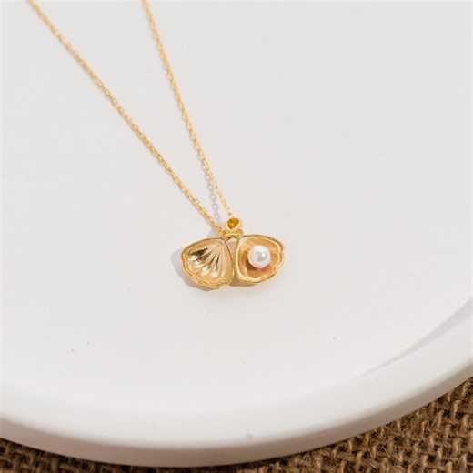 Pearl Shell Necklace, 925 Sterling Silver Clam Shell Locket Pendant Necklace, Dainty Ocean Jewelry, Gift for Her - Etsy UK