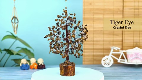 PYOR Tigers Eye, Healing Crystal Tree, Office Decor for Women, Gem Tree, Tiger Eye Stone, Good Luck Gifts, Money Crystal Stone, Positive Energy Decor, Gemstone Bonsai