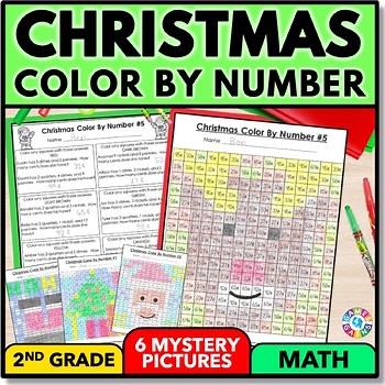 2nd Grade Christmas Math Activity Color by Number Coloring Pages Sheets December