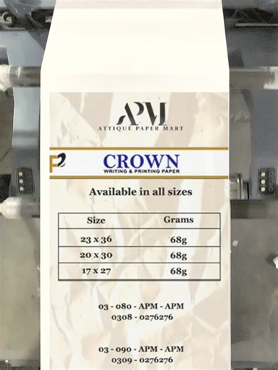 Crown Size Chart #sizechart #paper #fyp #attiquepapermart #apm