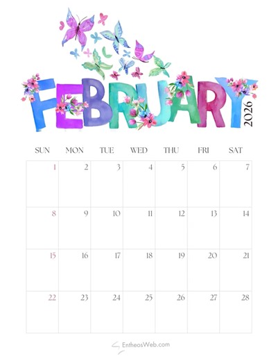 February 2026 Calendar & Planner Printable PDF https://www.entheosweb.com/freebies/free-printable-february-2026-calendar/ #February2026 #Feb #Calendar #printables #PDF #February #Planner #Vertical | EntheosWeb