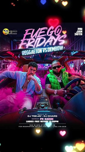 🌆DEMBOW VS REGGAETON TAKEOVER 🌆 📍FUEGO FRIDAY TROPICAL VIBES📍 🚨JANUARY 30TH FRIDAY AT COCO BONGO🚨 🎧DJ CHARS DJ TEEJAY🎧 Hosted By: PR KARIM ✔️FREE TABLE RESERVATIONS ✔️LADIES FREE ENTRANCE UNTIL 11:30PM ✔️FREE BIRTHDAY PACKAGES ✔️PARKING AVAILABLE IN FRONT RESERVE YOUR FREE TABLE TEXT 317-439-2092 OR 765-278-5628 DRESS TO IMPRESS COCO BONGO 5341 W 10TH ST INDIANAPOLIS #cocobongoindy #indianapolis #fuegofridays #dembow