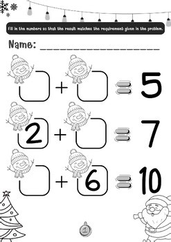 Christmas Addition Fill-in-the-Blanks Worksheet