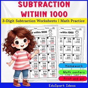 Subtraction within 1000 3 Digit Numbers With & Without Regrouping 2nd, 3rd Grade