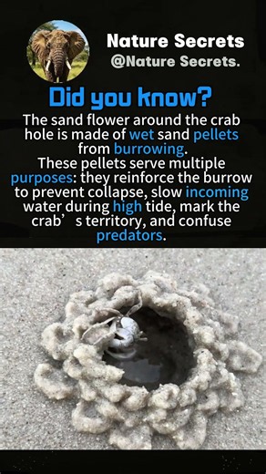 The sand flower around the crab hole is made of wet sand pellets from burrowing.#animalfacts
