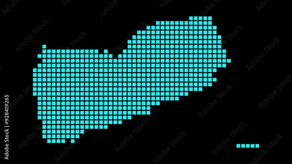 Yemen digital map. Map of Yemen in dotted style. Shape of the country filled with rectangles. Amazing video.