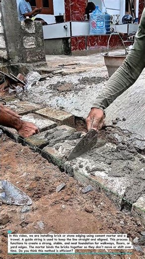 Installing Brick Edging with Cement Mortar | Straight and Strong Foundation Technique.