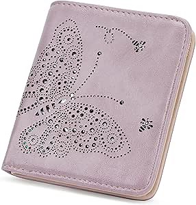 Small RFID Wallet Women Ultra Thin Slim Womens Wallet Mini Compact Bifold Pocket Ladies Wallets for Women Purple