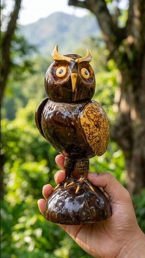 🦉✨ Turning a Coconut Shell into a Cute Owl! | Easy DIY Craft #shorts #diy #shortsfeed # #origamiowl