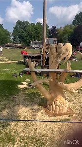 My masterpiece carving for the Scandinavia Corn Roast Carving Competition. It will be auctioned off tomorrow, Sunday the 6th around noon- along with all the other masterpiece carvings and quick carves for the day. #chainsawcarving #chainsawman #carving #buschkecarving | Buschke Carving