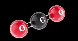 CO2 Carbon Dioxide Molecule, animation seamlessly loopable. 3D rendering isolated on transparent background