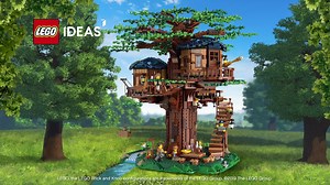 Challenge your family to a 3036-piece build with this LEGO® Ideas Tree House featuring 3 cabins, interchangeable foliage to transform the season, picnic table and seats, swing, bonfire, treasure map, 4 mini characters, wind-up crane and many interior items to decorate your space. | LEGO Stores ME | Facebook