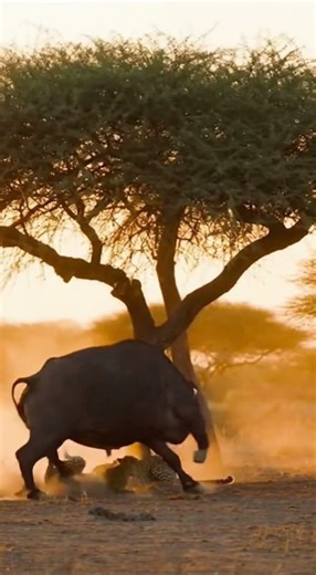 Buffalo LAUNCHES Leopard 40 Feet UP Tree! 🐃 표범40피트수직 🐃 垂直発射 #viral #buffalo