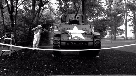 Amid the falling leaves of early autumn, the First Division Museum at Cantigny is repainting our tank collection - all but one are now closed to climbers. Normally, the tanks are restored individually. This year, we are repainting them all in anticipation of our reopening next August. The tanks will be roped off for the rest of 2016 through late summer of 2017. During that time, major construction will take place within the museum, the pathways in front of the museum will be redone, and detailed