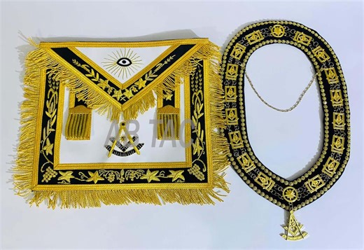 Masonic Past Master Apron Set – Hand Embroidered Lambskin Apron With Chain Collar and Jewels - Etsy UK