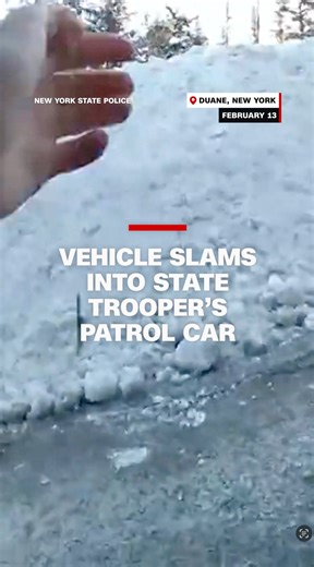 Bodycam video shows the moment New York State Police trooper Bailey Martin's patrol car was struck by another vehicle. NYSP says Martin was transported to a medical center for further evaluation, sustained non-life-threatening injuries and has since returned to duty. | CNN